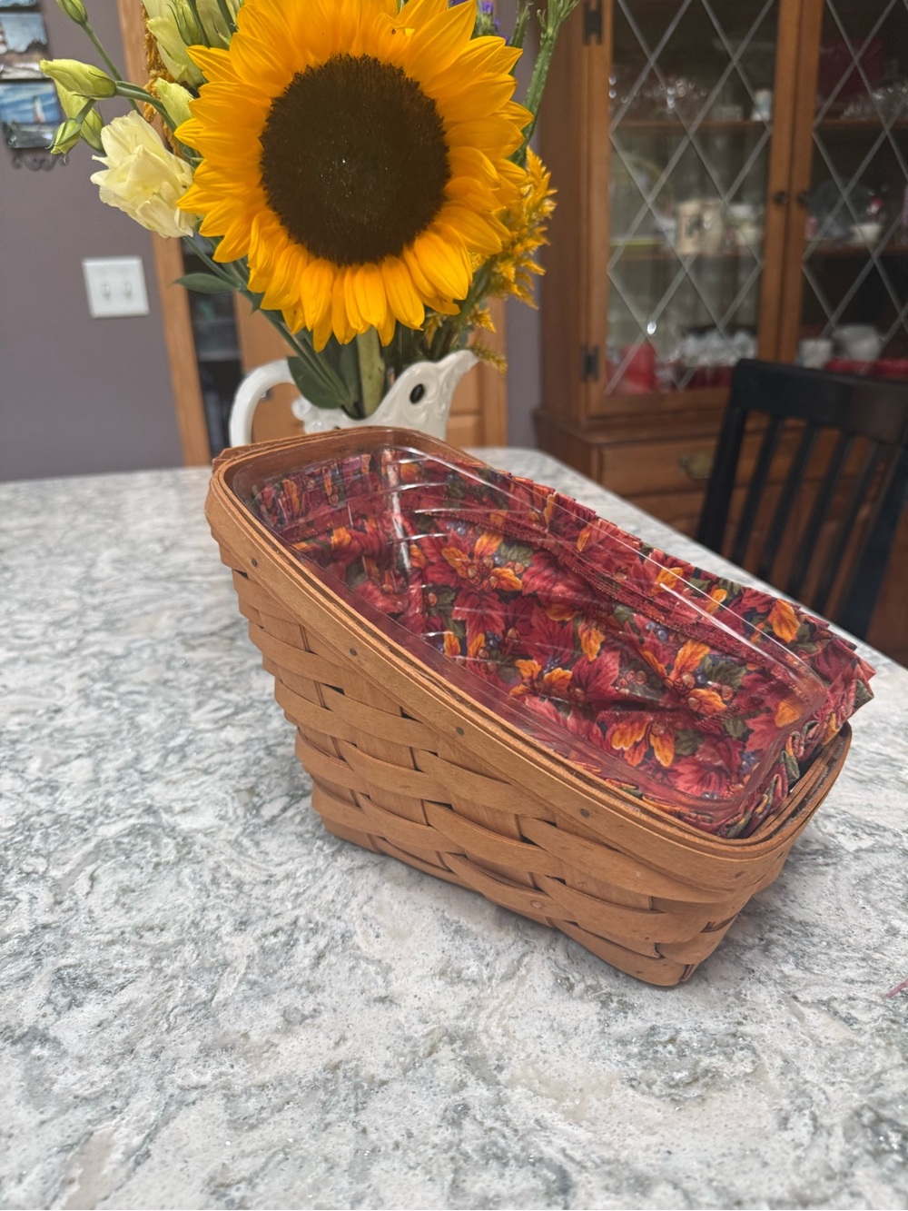 Longaberger Vegetable Basket with Fall Floral Liner and plastic protector